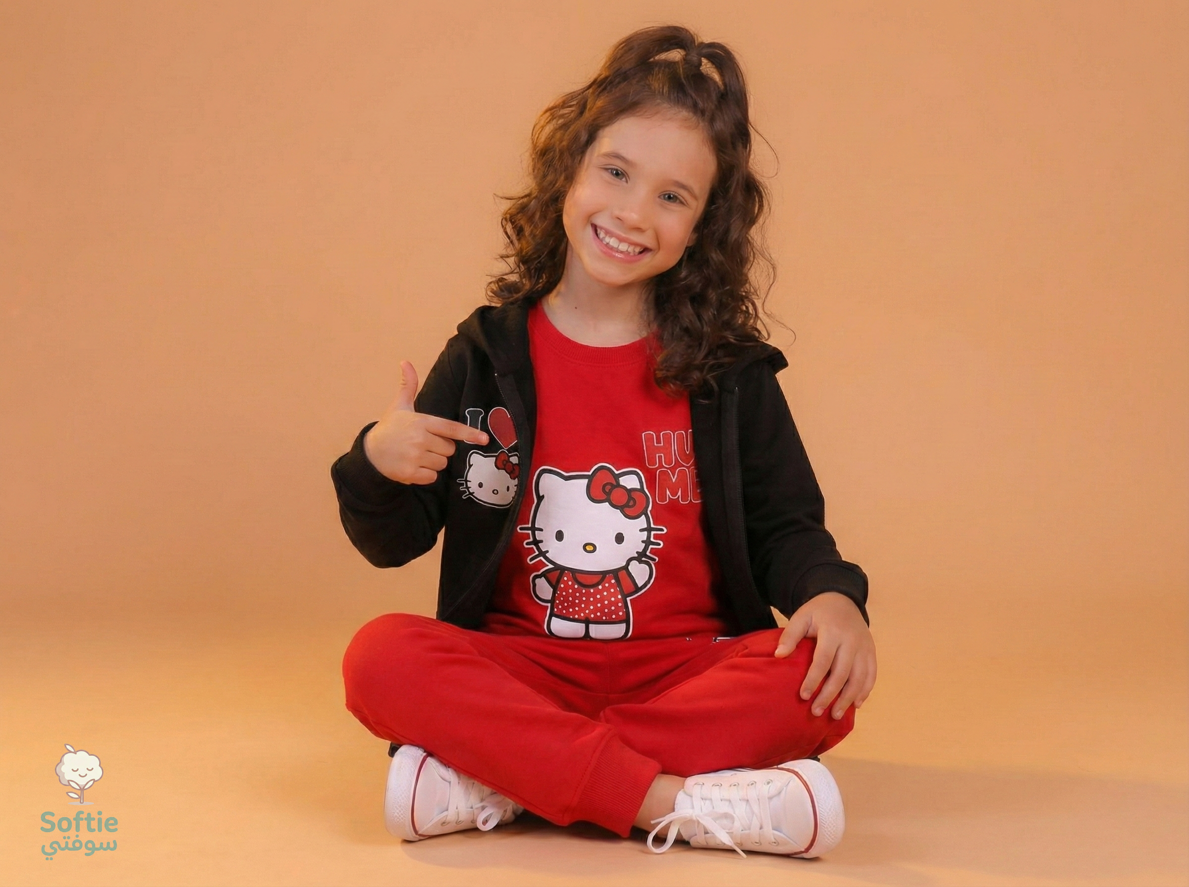 "Hello Kitty" Red & Black 3-Piece Girls Set (Hoodie + Tee + Pants)
