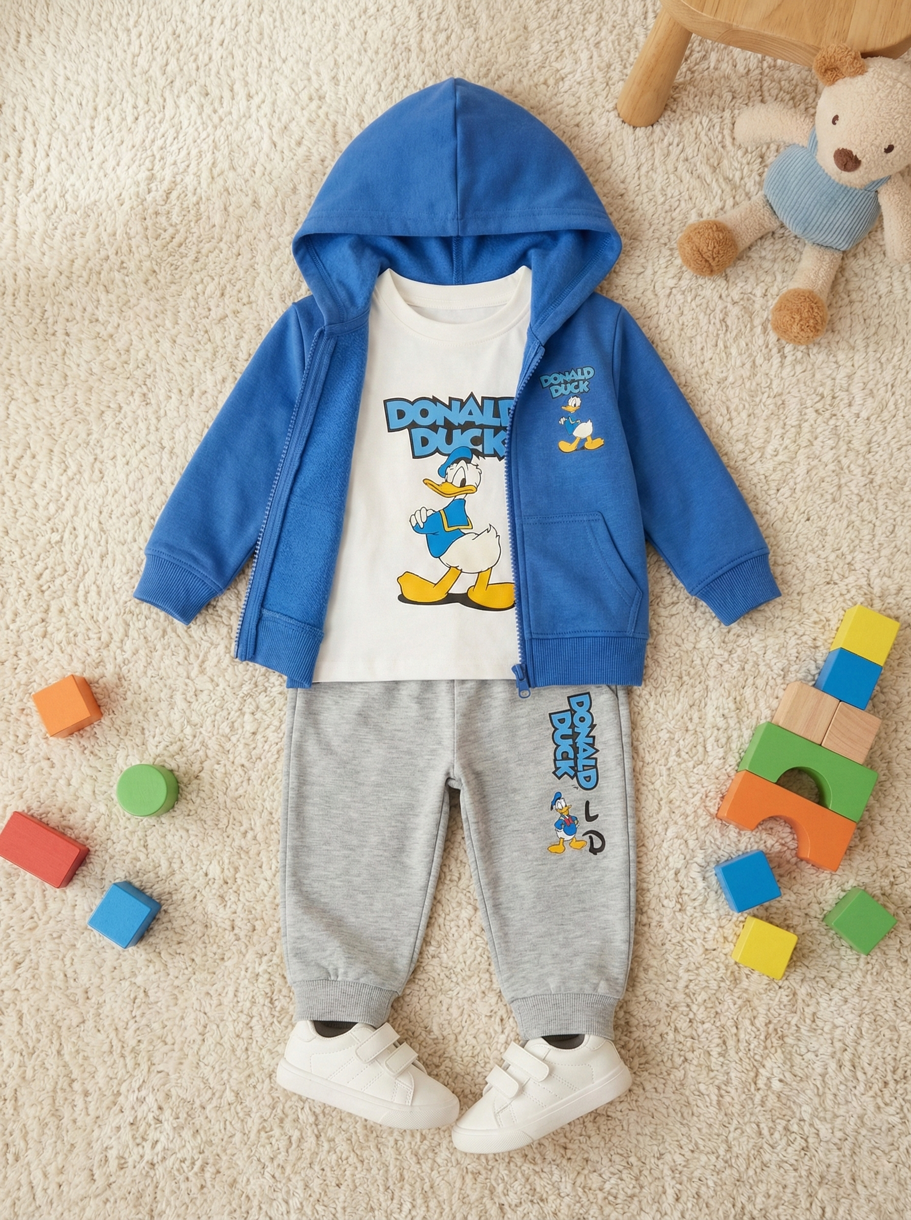 "Donald Duck" 3-Piece Boys Set (Blue Hoodie + Tee + Grey Pants) - Image 4
