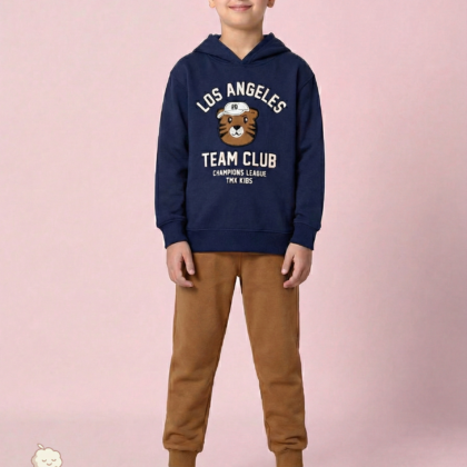 "Los Angeles Team Club" Boys Tiger Set (Navy Hoodie + Camel Pants)
