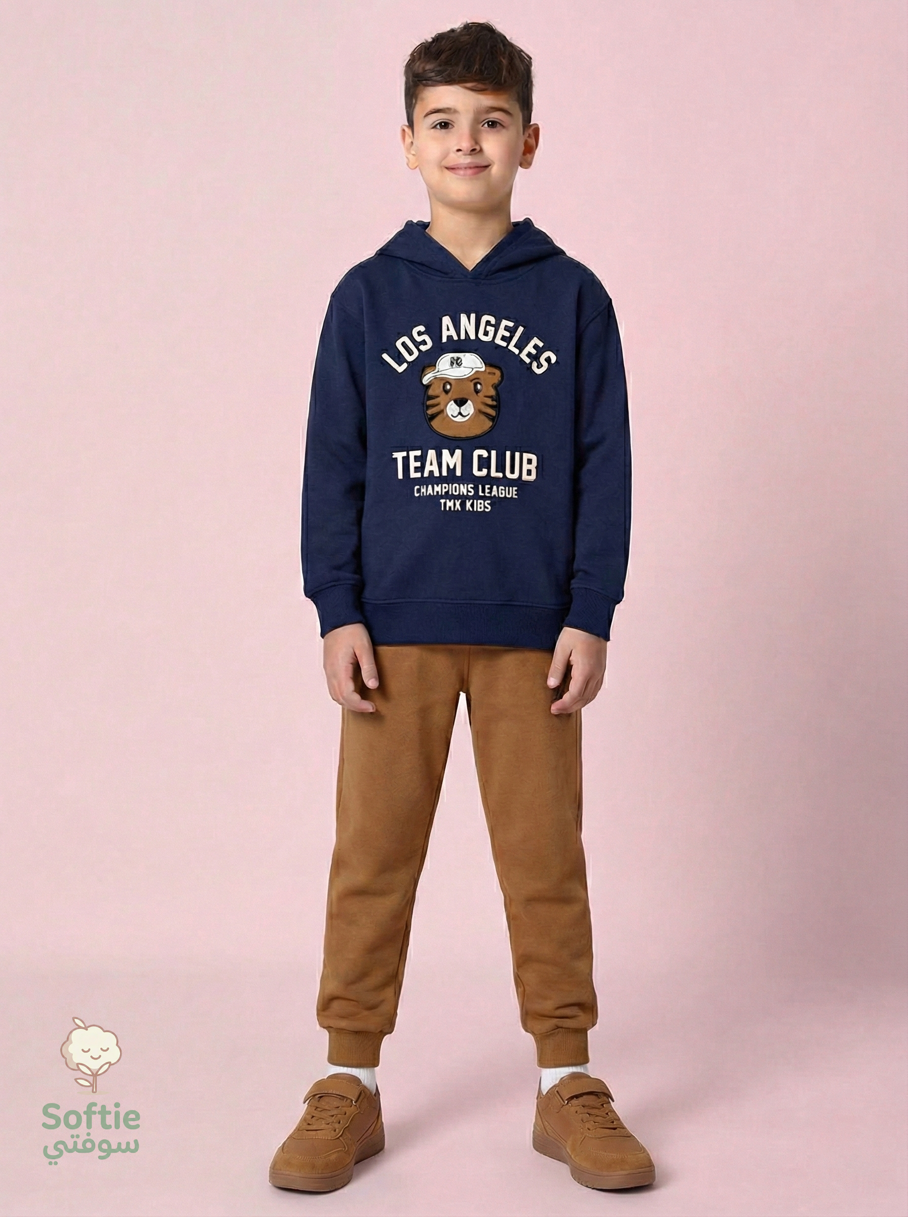 "Los Angeles Team Club" Boys Tiger Set (Navy Hoodie + Camel Pants)
