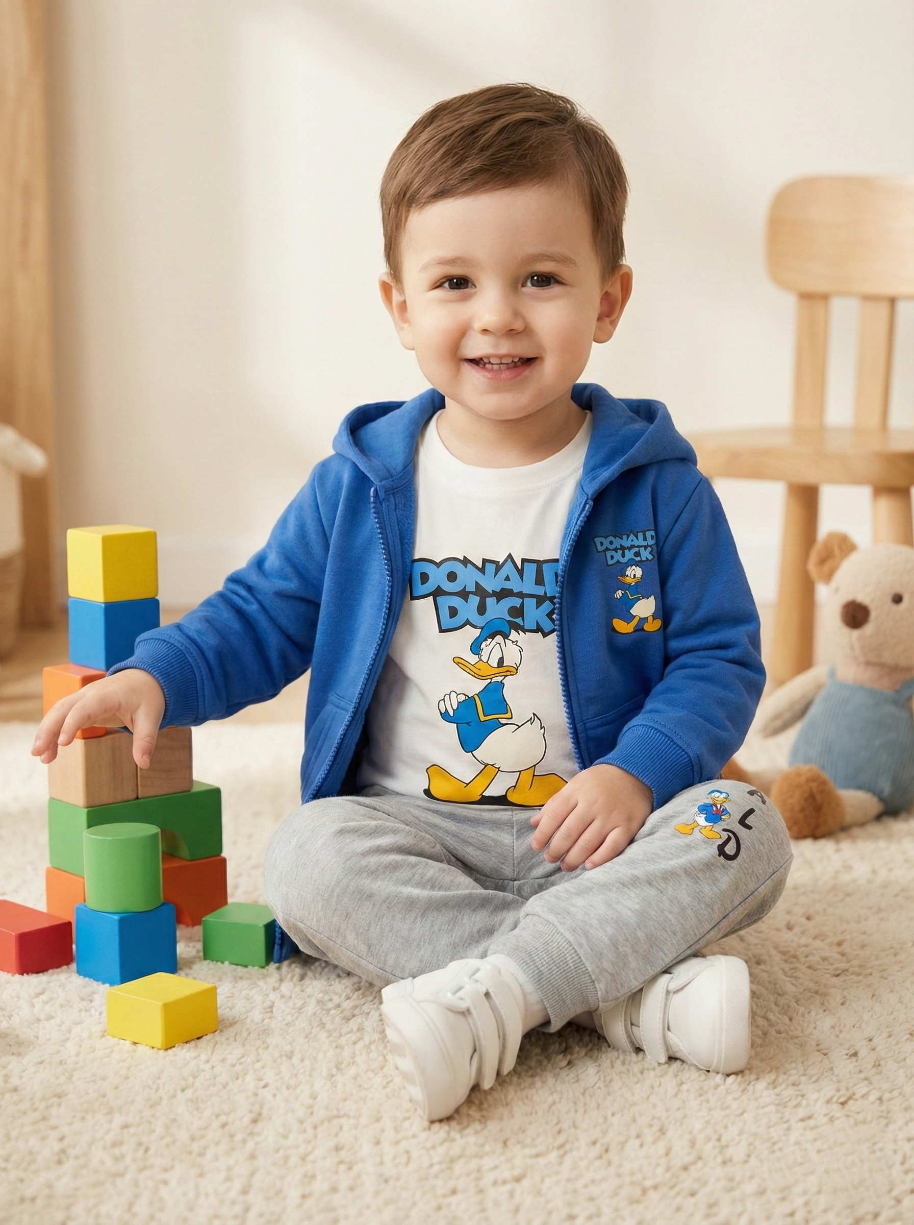 "Donald Duck" 3-Piece Boys Set (Blue Hoodie + Tee + Grey Pants) - Image 2