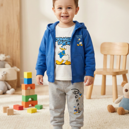 "Donald Duck" 3-Piece Boys Set (Blue Hoodie + Tee + Grey Pants)