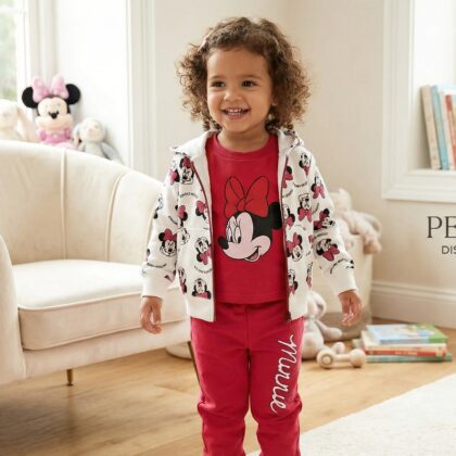 "Minnie Mouse" 3-Piece Girls Set (White Patterned Hoodie + Tee + Pants)