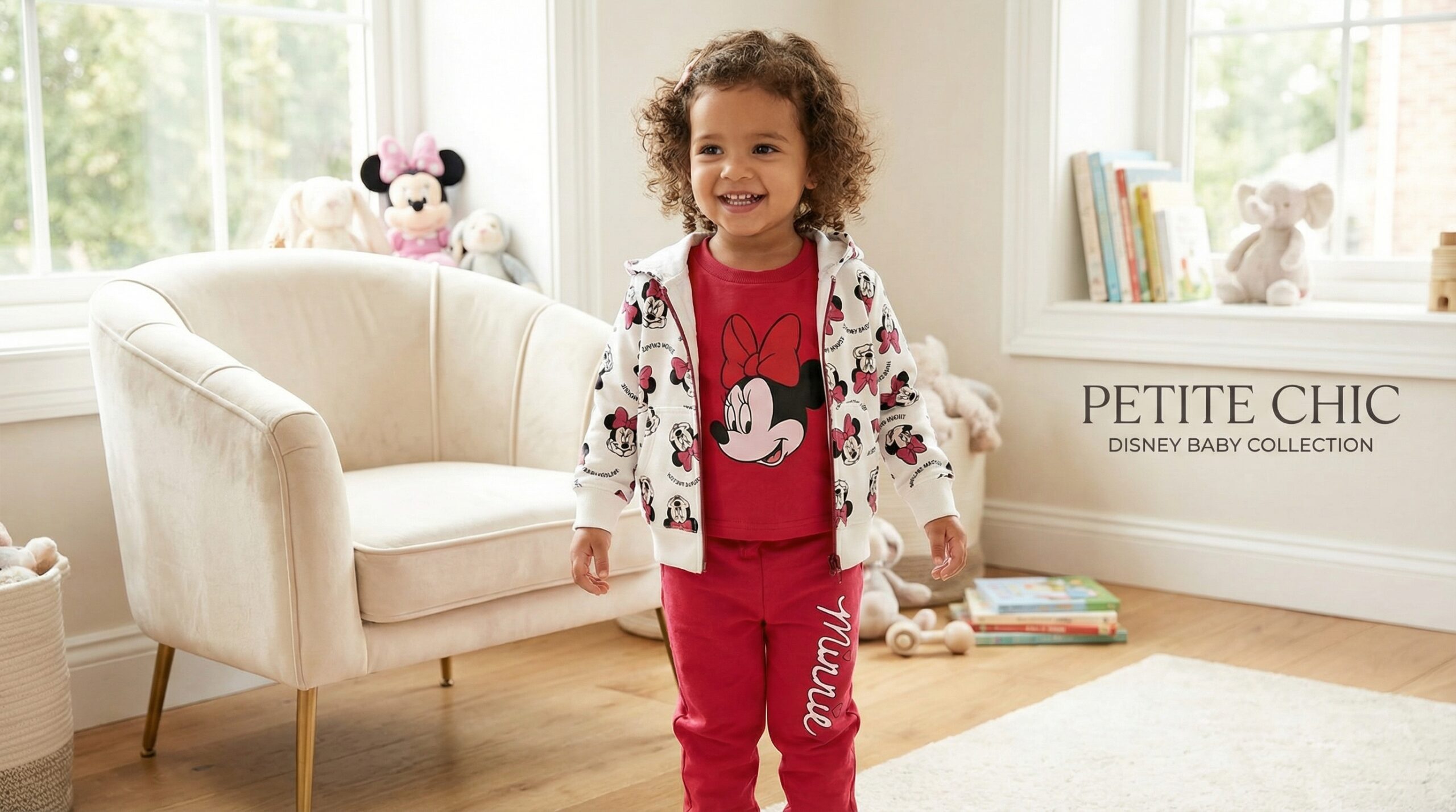 "Minnie Mouse" 3-Piece Girls Set (White Patterned Hoodie + Tee + Pants)